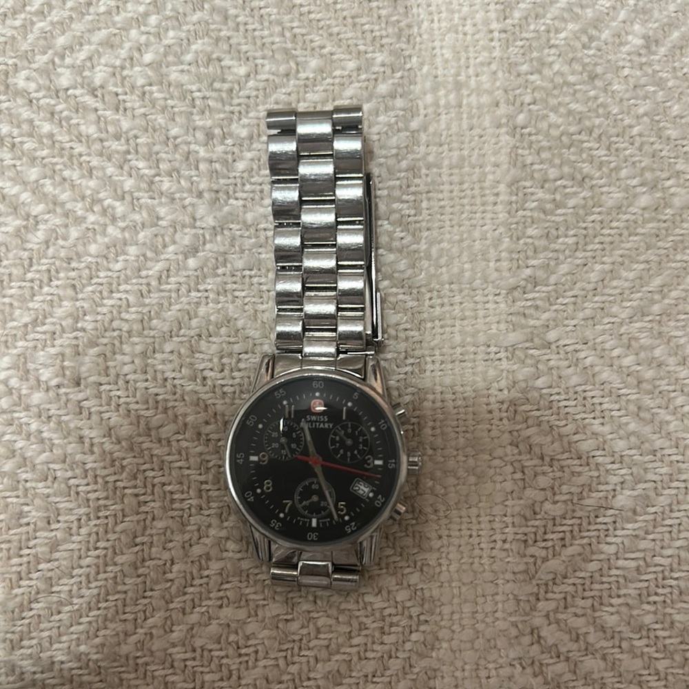 Silver Stainless Steel Watch with Black Dial